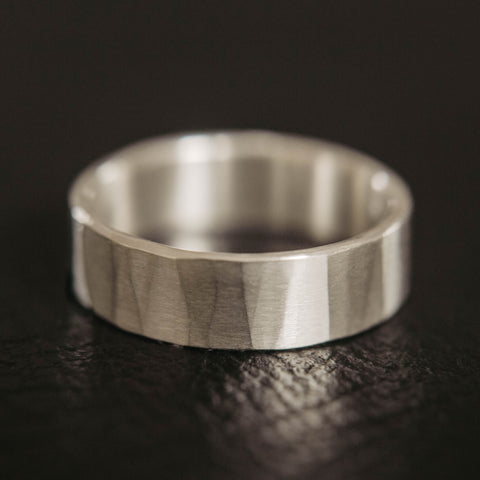 Hammered Sterling Silver Wedding Band (Horizontal with black backdrop)