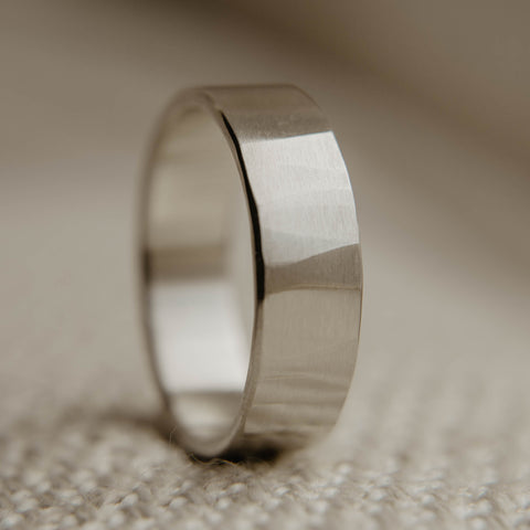 Hammered Sterling Silver Wedding Band (Vertical with cloth backdrop)