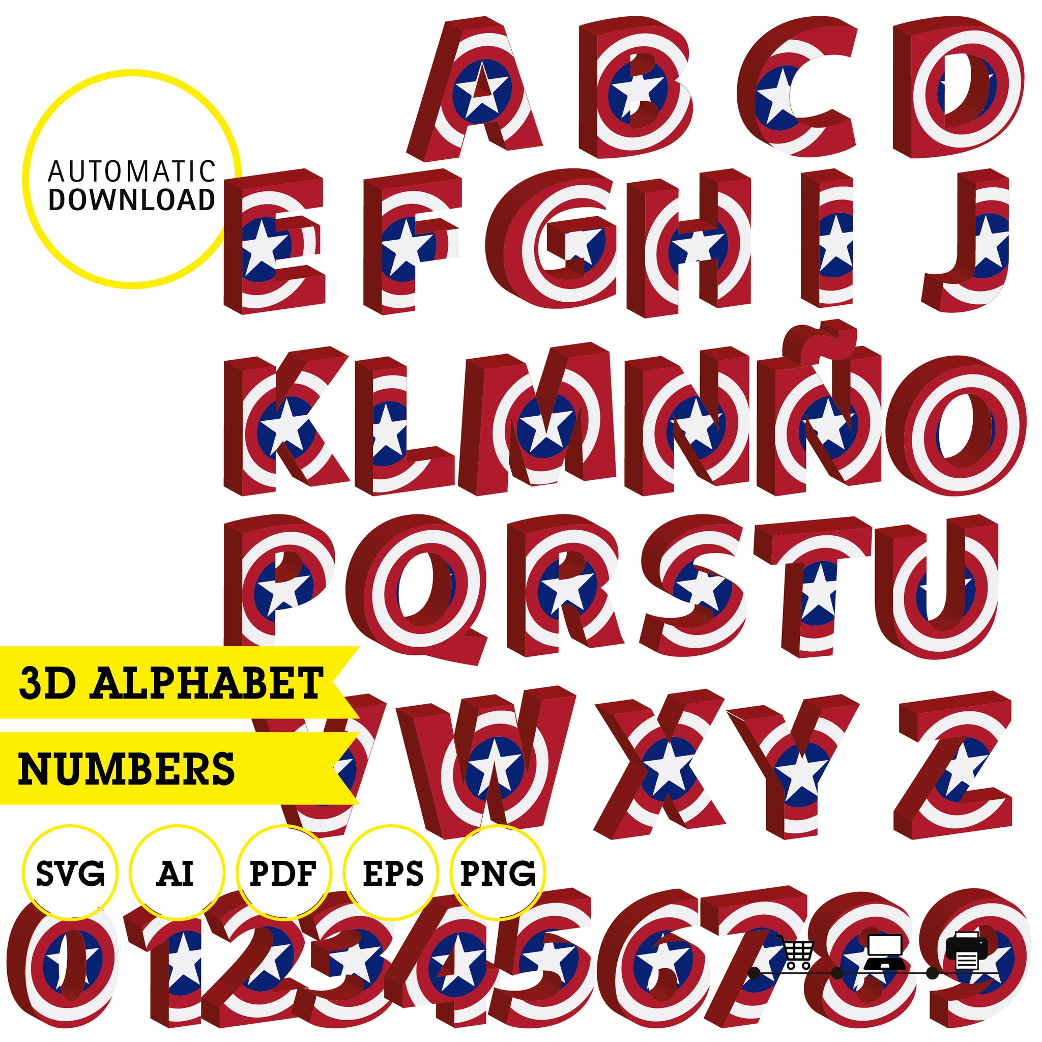 Captain America, alphabet – Phigraphic