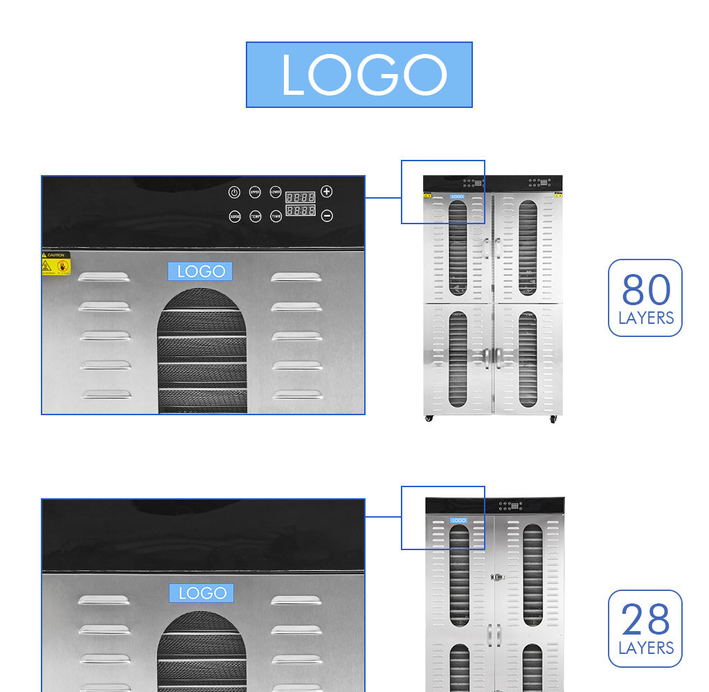 Design the logo independently, in the position below the food dryer panel, please put forward your idea, we will try our best to help you realize