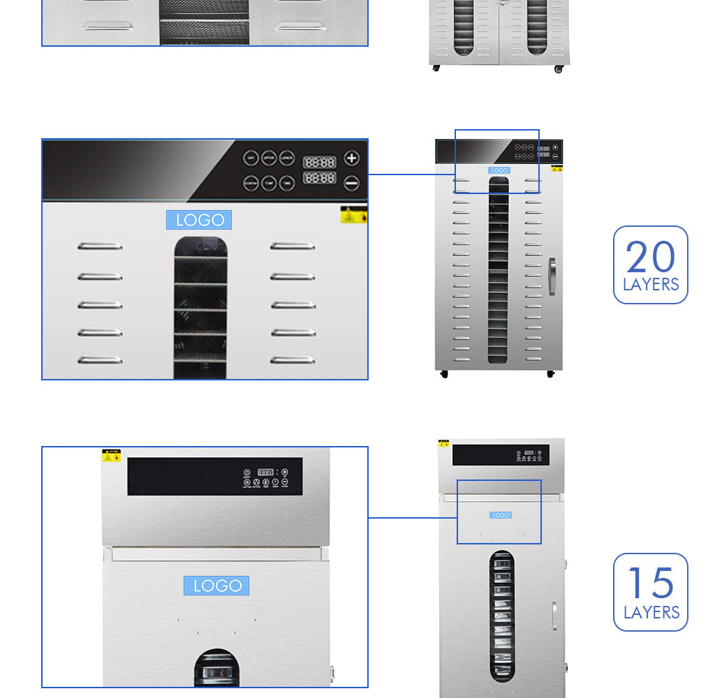 Design the logo independently, in the position below the food dryer panel, please put forward your idea, we will try our best to help you realize