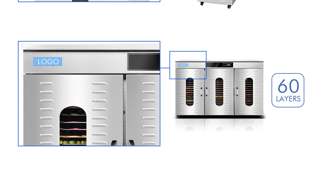 Design the logo independently, in the position below the food dryer panel, please put forward your idea, we will try our best to help you realize