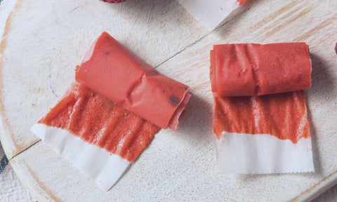 Pink berry fruit leather roll ups