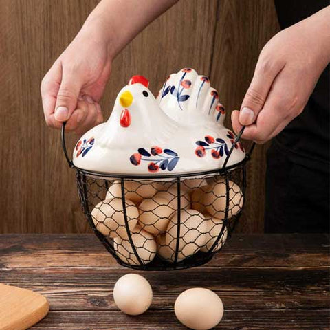 Ceramic chicken egg basket