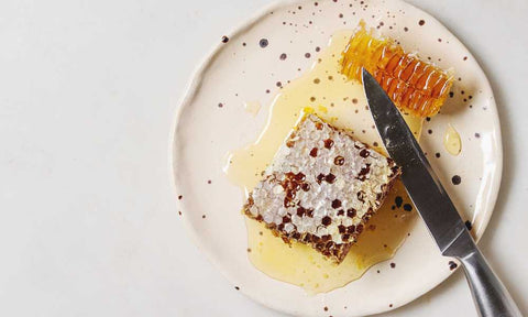 Sliced honey comb on a plate