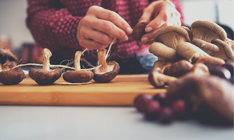 Drying mushrooms on a string