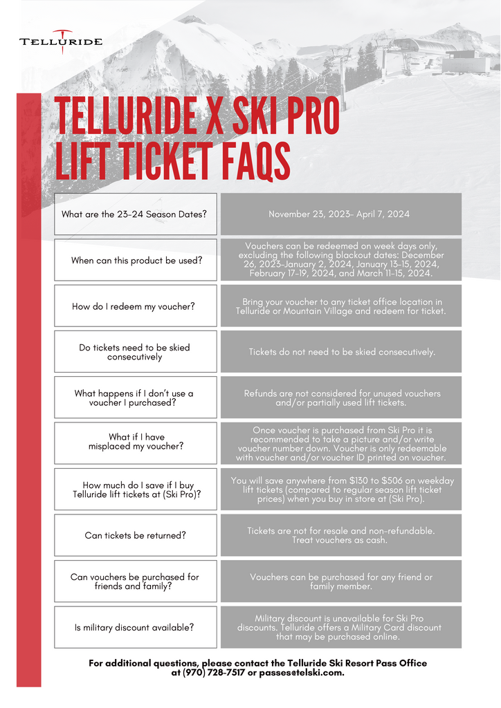 Telluride Lift Ticket FAQ Sheet