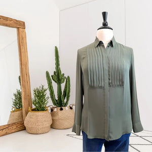 Long Sleeve Pleated Button Down Top - Greenhaven Mercantile