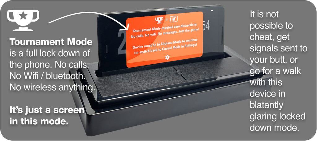 8. Tournament Mode reduces the device to nothing more than a screen by putting into full lockdown : no wireless signals, no cheating. it's glaringly obvious.