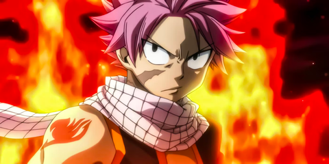 Natsu has strands of pink hair, with a fiery disposition but a gentle heart.