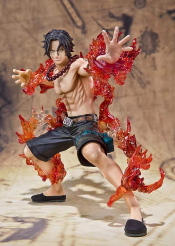 Figuarts Zero's Portgas D. Ace Battle Ver figure immortalizes One Piece's fiery legend in dynamic PVC design.