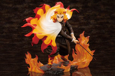 Kotobukiya's Kyojuro Rengoku 1/8 figure captures Demon Slayer's Flame Hashira's heroic stance flawlessly.