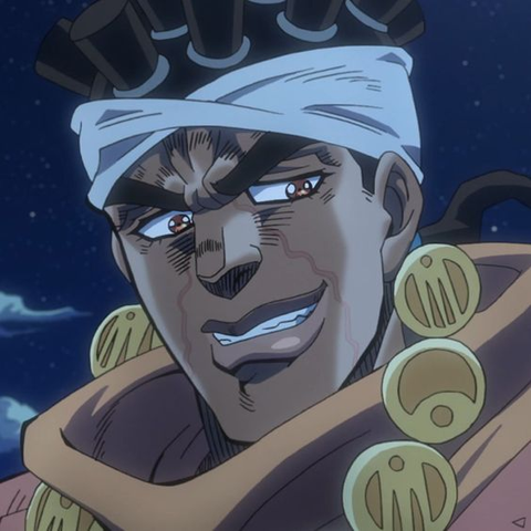 Muhammad Avdo of Stardust Crusaders conjures fire with mystic strength, scorching foes on his journey.