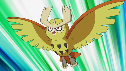 La capture la plus rare d'Ash pourrait être son superbe Noctowl aux yeux cramoisis.