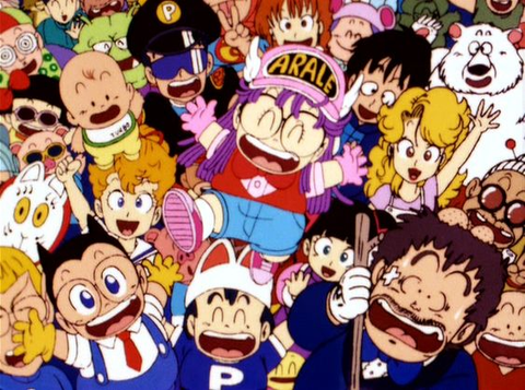 Arale Norimaki, the super-strong android girl, leads the hilarious chaos in Dr. Slump