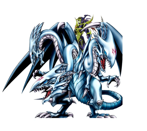 The Dragon Master Knight emerges from the fusion of Kaiba's Blue-Eyes Ultimate Dragon and Yugi's Black Luster Soldier.