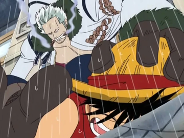 Luffy and Smoker are having a fight with each other