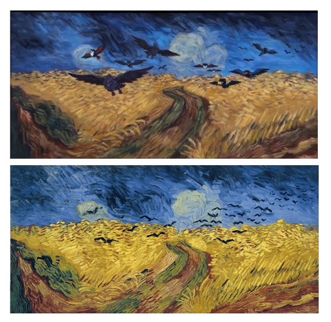 Corviknight inspired by ‘Wheatfield with Crows’, Naoyo Kimura (1960) vs. Vincent van Gogh, ‘Wheatfield with Crows’, 1890