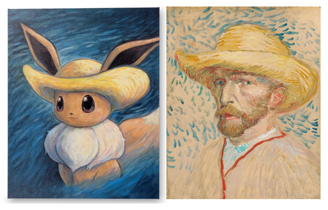 Eevee inspired by ‘Self-Portrait with Straw Hat’, sowsow (1988) vs. Vincent van Gogh, ‘Self-Portrait with Straw Hat’, 1887