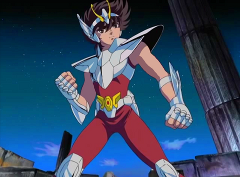 Seiya, a determined Pegasus Saint, leads the fight for justice with unwavering spirit