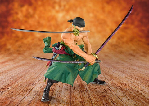 Unleash the formidable Roronoa Zoro in this Bandai PVC figure