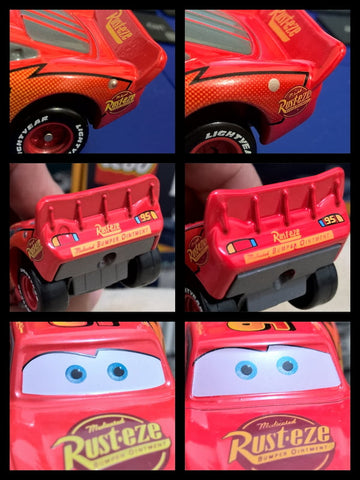 Comparison between fake and real Tomica Disney Cars "Lightning McQueen"