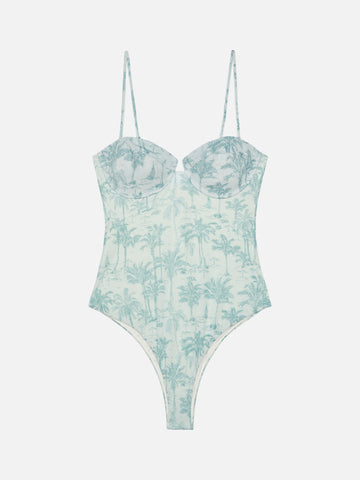 Medea lurex underwired one-piece swimsuit with toile de jouy print