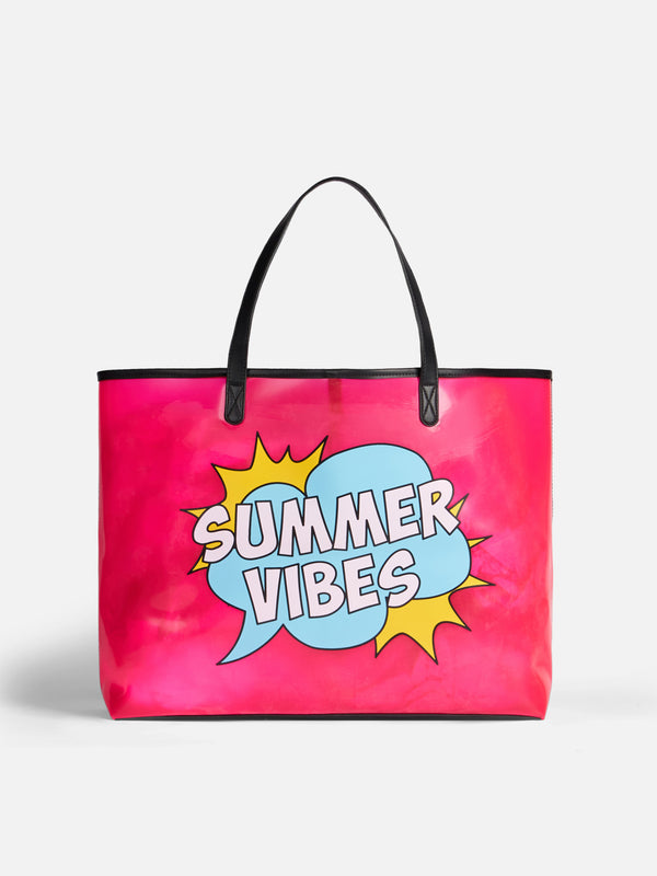 Pink transparent pvc beach bag with Summer Vibes print – MC2 Saint