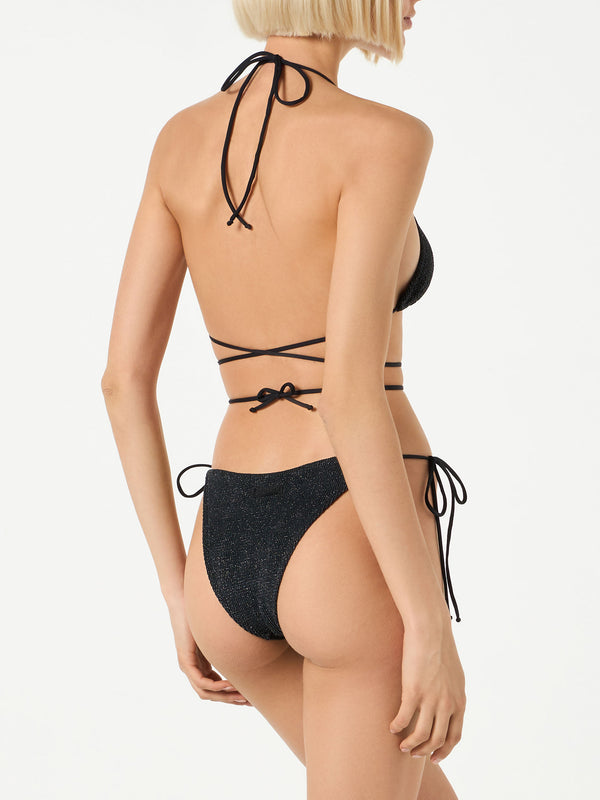 Skinny Ties Skimpy Multi Way Triangle Bikini With Cheeky Briefs in Black  Crinkle / Super Stretch 