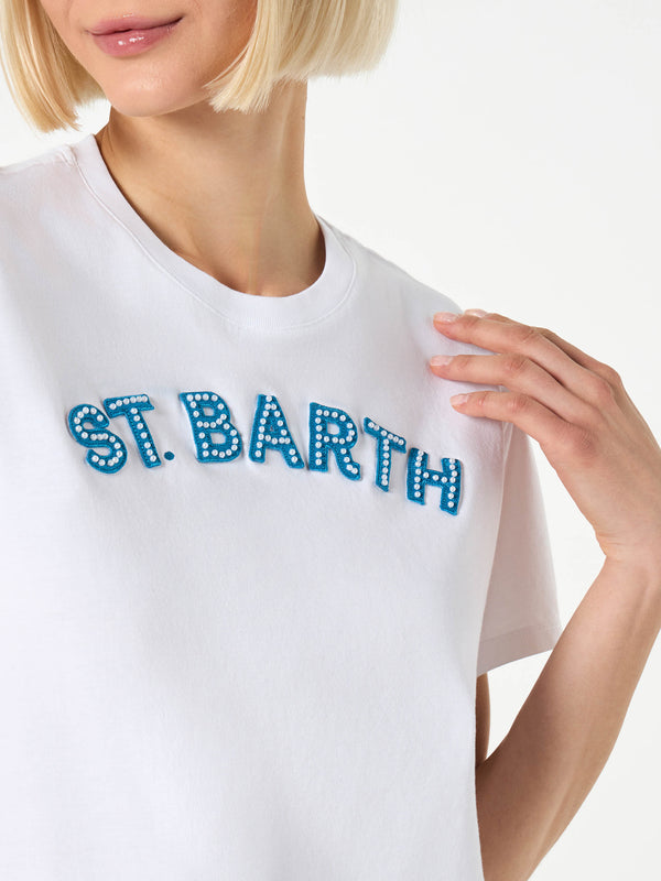 Woman cotton t-shirt with Saint Barth print – MC2 Saint Barth