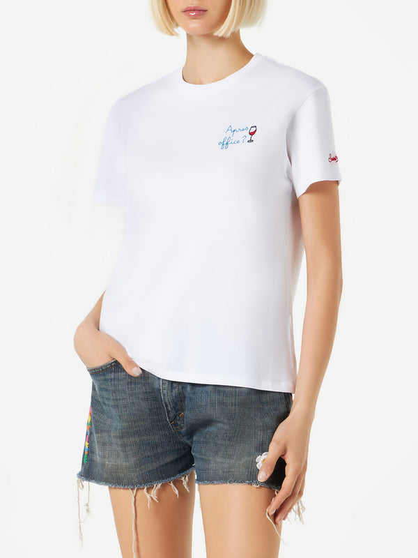 T-shirt donna in cotone con ricamo Bollicine please! – MC2 Saint Barth