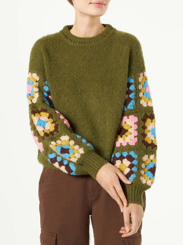 Woman brushed sweater with crochet flowers appliqués – MC2 Saint Barth