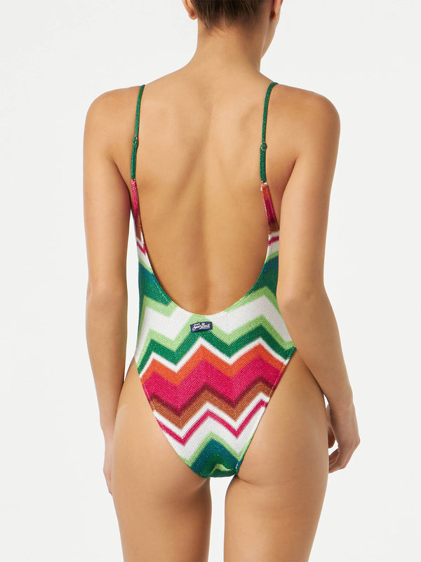 Sunflower Print Crochet Trim One Piece Swimsuit