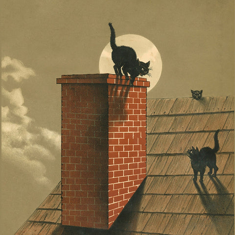 屋根で遊ぶ猫のイラスト