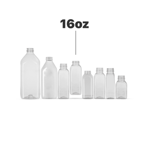 16 oz. Customizable Square Milkman PET Clear Juice Bottle - 160/Bag