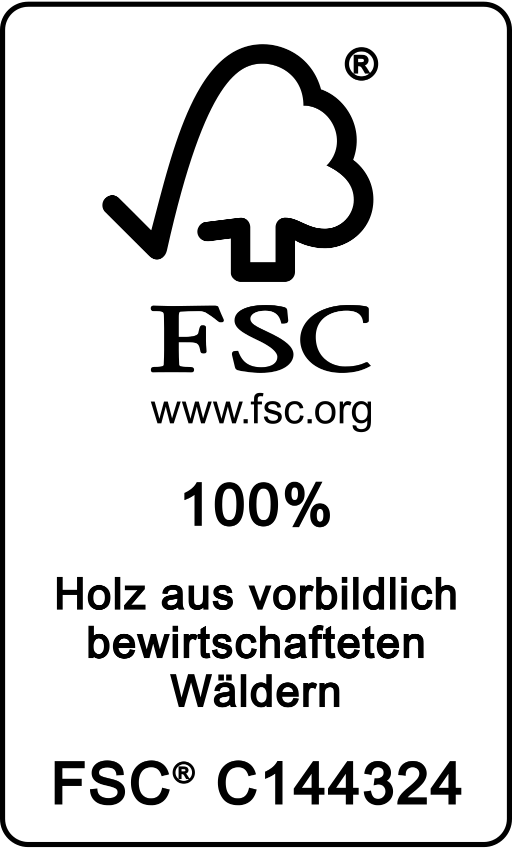 FSC-Zeichen: Holz: fsc 100 %