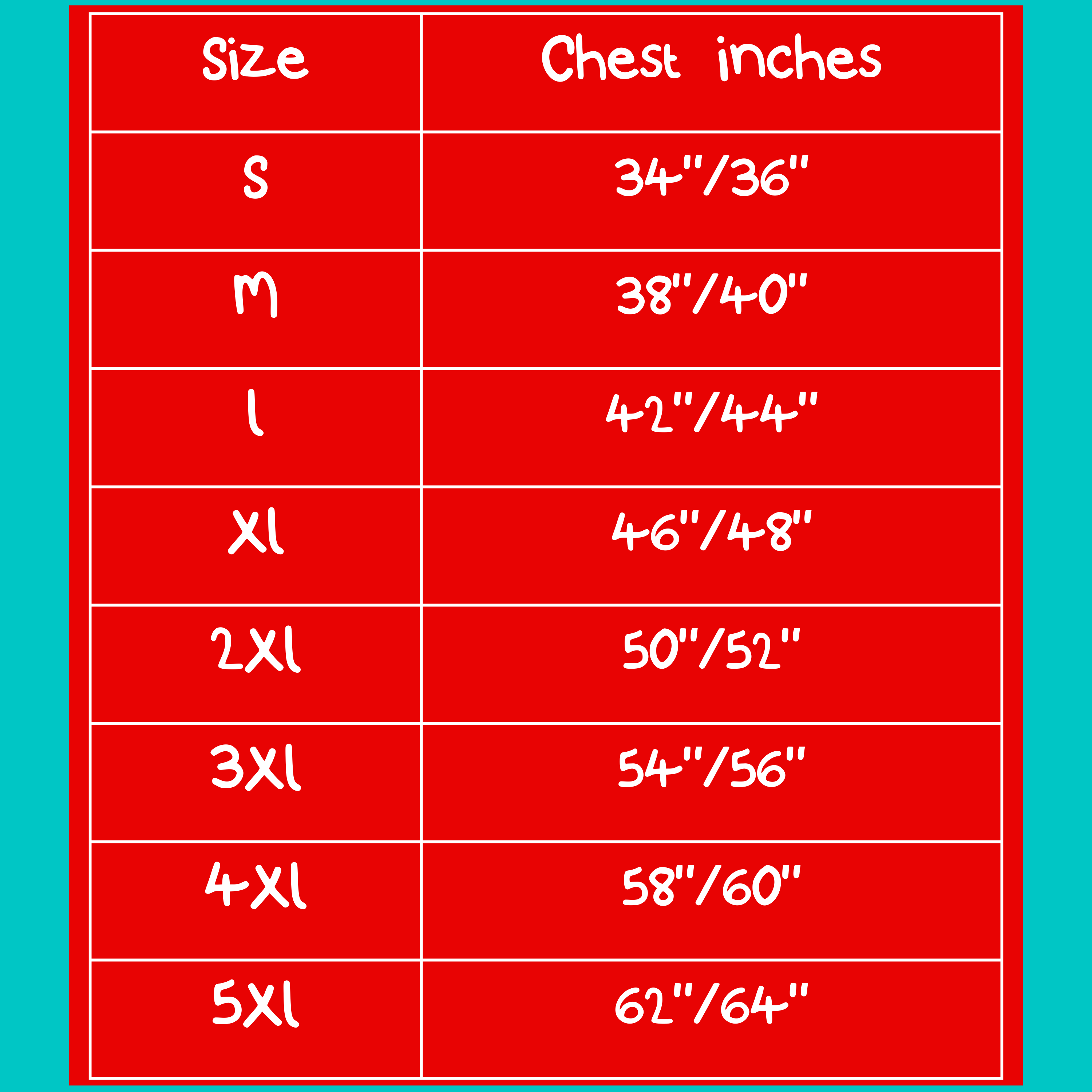 Size guide size chart in a blue, red and white colour theme for the Don't Burn Yourself Out yellow sunshine tee by Innabox.