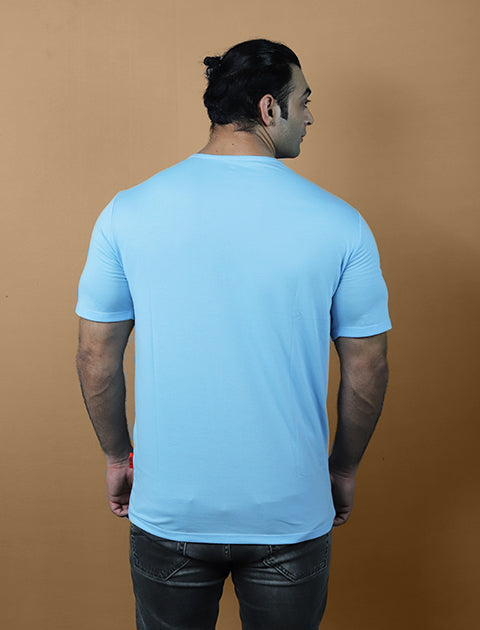 Light Blue Color Half Sleeve Unisex Casual Regular fit T-Shirt Henley Neck Single Button - Saabu mode