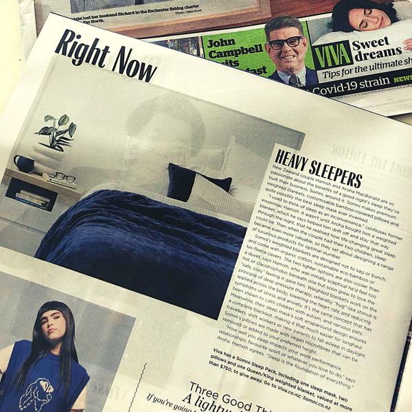 Weighted blankets, sleep mask and pillow featured in Viva and NZ Herald