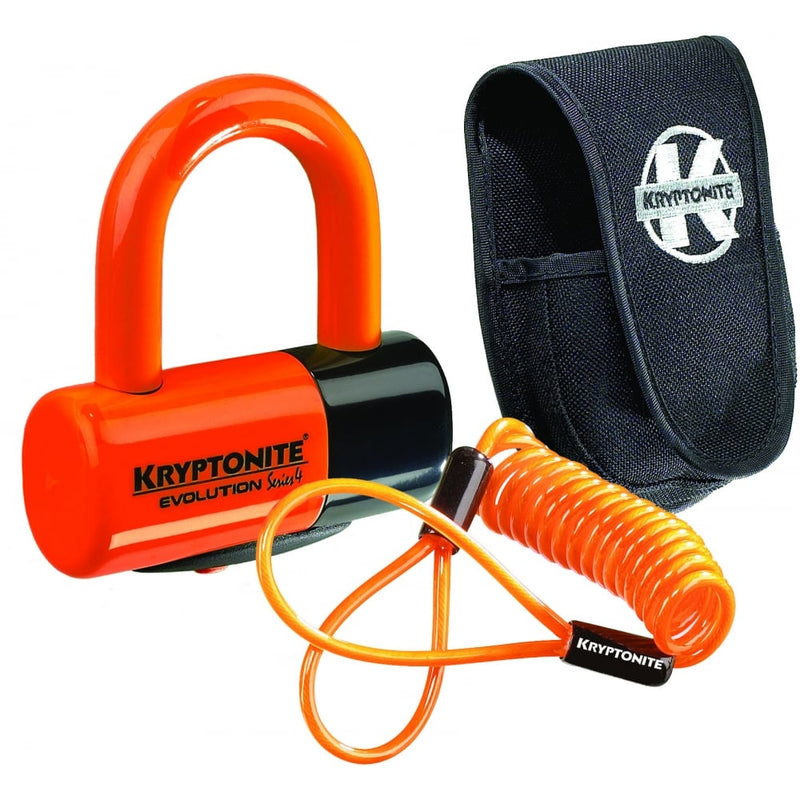 biketart Kryptonite Evolution Series 4 Disc Lock - Premium Pack Pouch and Reminder Cable - Orange | biketart Rewards + Free Delivery Over £50 | 0% Finance Available on all Bikes