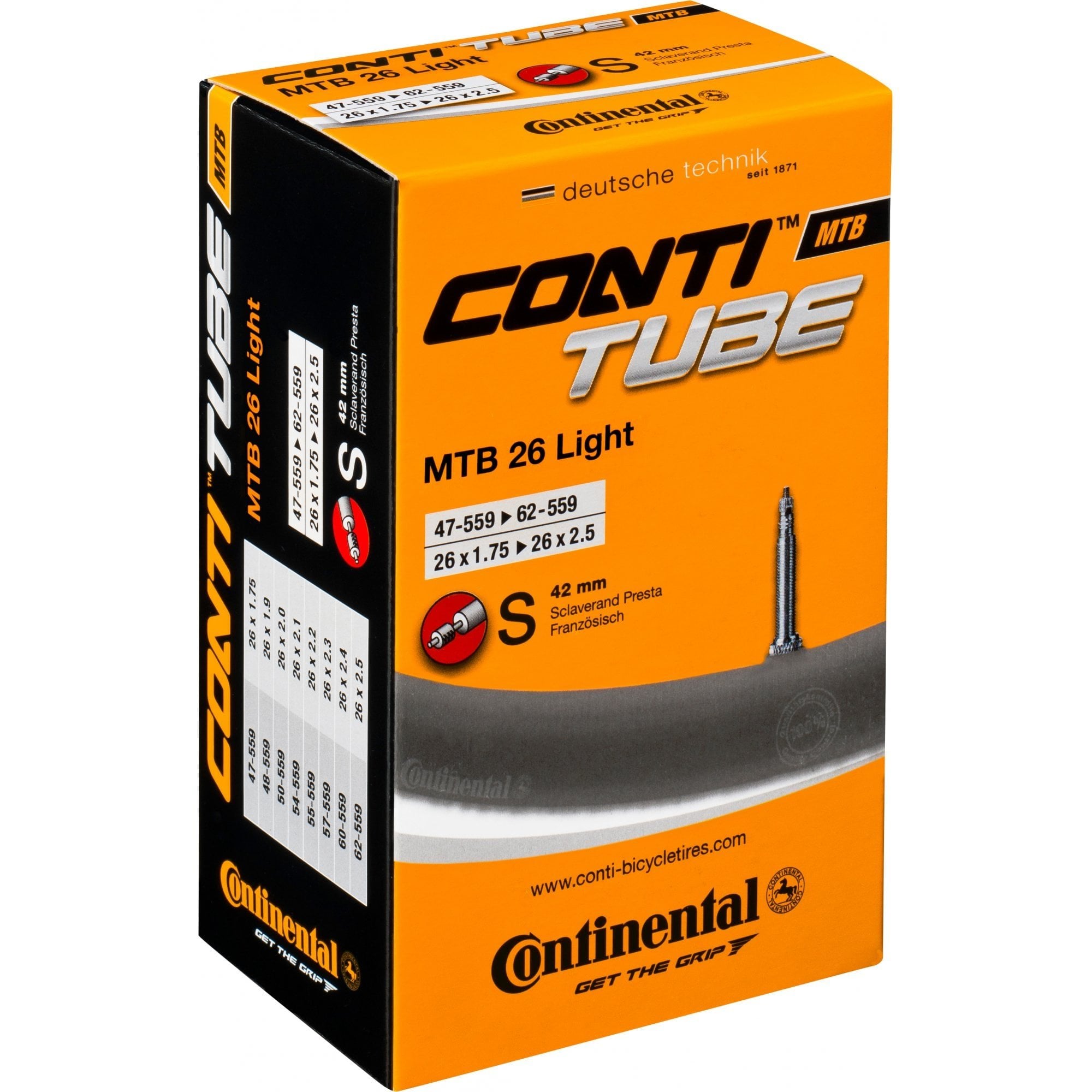 biketart Continental MTB Light Inner Tube 26x1.75-2.5 Presta