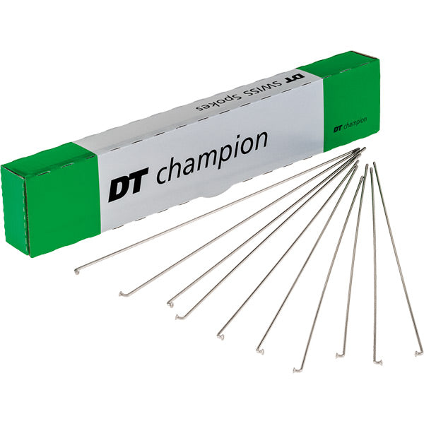 biketart DT Swiss Champion Silver Spokes 14g Box of 100 | biketart Rewards + Free Delivery Over £50 | 0% Finance Available on all Bikes