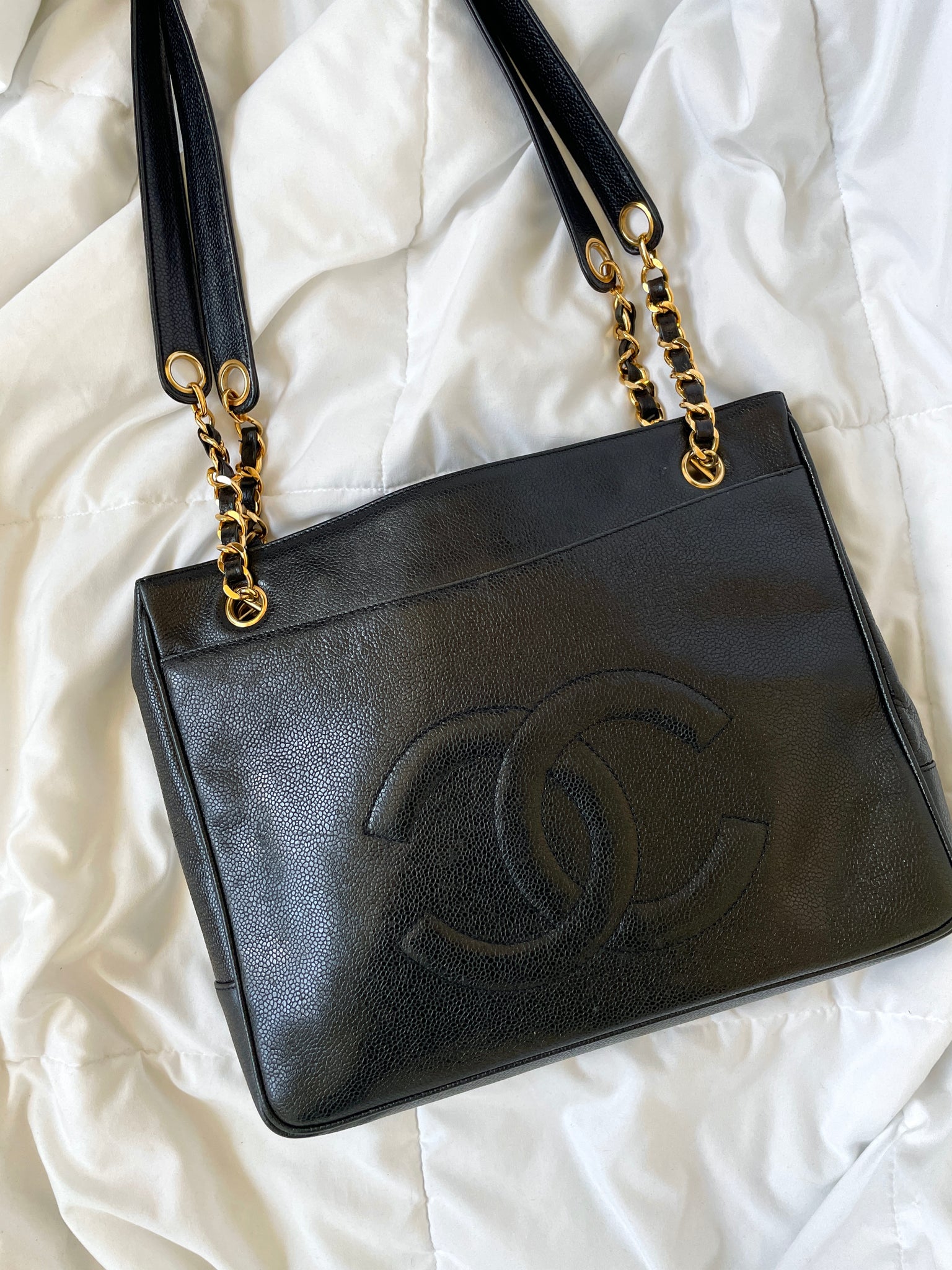 Chanel Caviar Quilted CC Pocket Bucket Bag Black Gold Hardware  Coco  Approved Studio