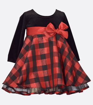 Girls Buffalo Plaid Check Christmas Party Dress