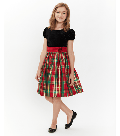 Bonnie Jean Girls Christmas Dress Velvet to Taffeta Plaid