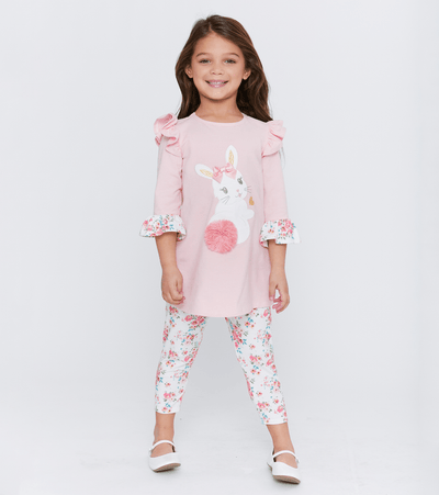 Girls Easter Outfits with Bunny Applique and floral legging