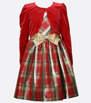 Matching sister Christmas Dress with Cardigan and taffeta plaid