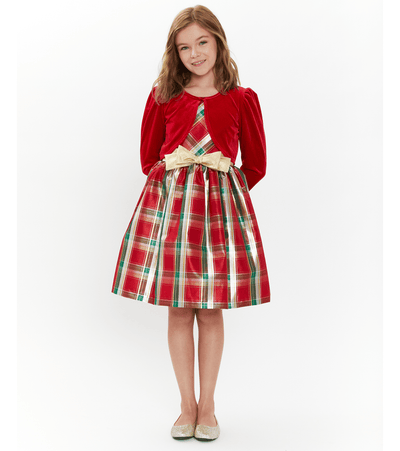 Matching sister Christmas Dress with Cardigan and taffeta plaid