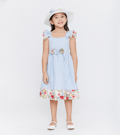 Girls Seersucker Dress with Hat