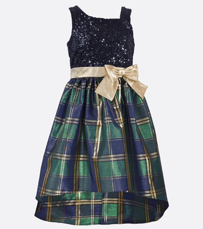 Plus Size girls Dress sequin to plaid